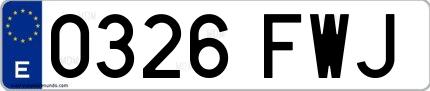 Ejemplo de matrícula española 0326 FWJ
