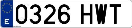Ejemplo de matrícula española 0326 HWT