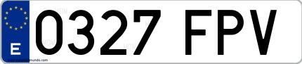 Ejemplo de matrícula española 0327 FPV