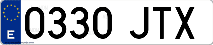 Ejemplo de matrícula de coche ordinaria 0330 JTX