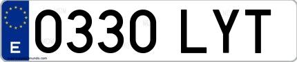 Ejemplo de matrícula española 0330 LYT