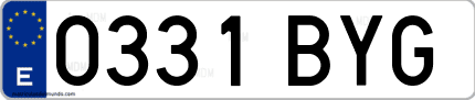 Ejemplo de matrícula de coche ordinaria 0331 BYG