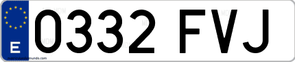 Ejemplo de matrícula de coche ordinaria 0332 FVJ