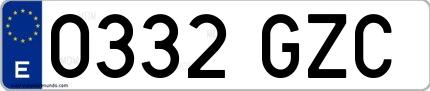 Ejemplo de matrícula española 0332 GZC
