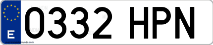 Ejemplo de matrícula de coche ordinaria 0332 HPN