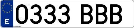 Ejemplo de matrícula española 0333 BBB