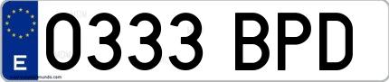 Ejemplo de matrícula española 0333 BPD