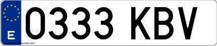 Ejemplo de matrícula española 0333 KBV