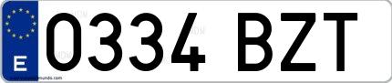 Ejemplo de matrícula española 0334 BZT