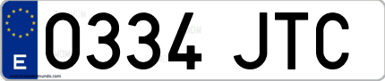 Ejemplo de matrícula de coche ordinaria 0334 JTC