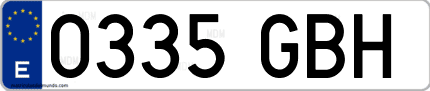 Ejemplo de matrícula de coche ordinaria 0335 GBH