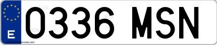 Ejemplo de matrícula de coche ordinaria 0336 MSN