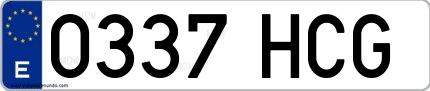 Ejemplo de matrícula española 0337 HCG