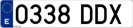 Ejemplo de matrícula de coche ordinaria 0338 DDX