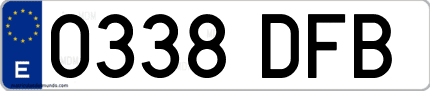Ejemplo de matrícula de coche ordinaria 0338 DFB