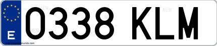 Ejemplo de matrícula española 0338 KLM