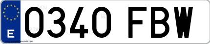 Ejemplo de matrícula de coche ordinaria 0340 FBW