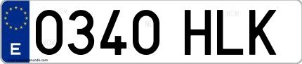 Ejemplo de matrícula española 0340 HLK