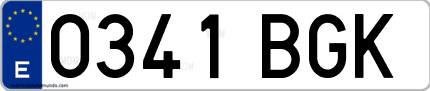 Ejemplo de matrícula de coche ordinaria 0341 BGK