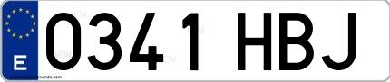 Ejemplo de matrícula española 0341 HBJ