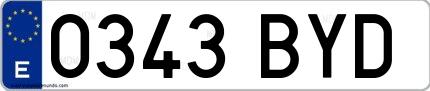 Ejemplo de matrícula española 0343 BYD