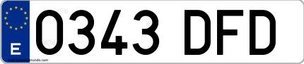 Ejemplo de matrícula española 0343 DFD