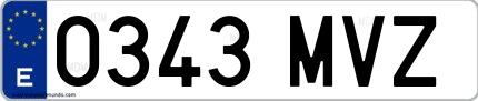 Ejemplo de matrícula española 0343 MVZ