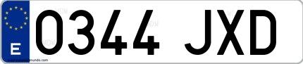 Ejemplo de matrícula española 0344 JXD
