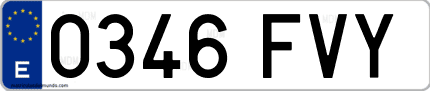 Ejemplo de matrícula de coche ordinaria 0346 FVY