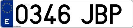 Ejemplo de matrícula española 0346 JBP