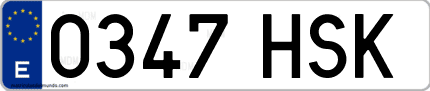 Ejemplo de matrícula de coche ordinaria 0347 HSK