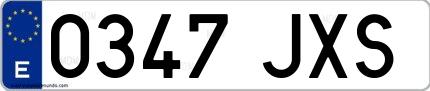Ejemplo de matrícula española 0347 JXS