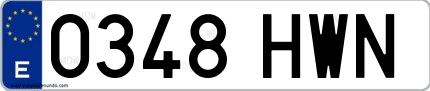 Ejemplo de matrícula de coche ordinaria 0348 HWN