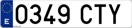 Ejemplo de matrícula de coche ordinaria 0349 CTY