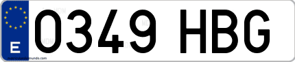 Ejemplo de matrícula de coche ordinaria 0349 HBG