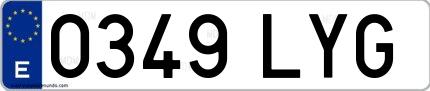 Ejemplo de matrícula española 0349 LYG