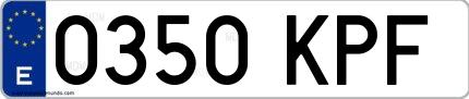 Ejemplo de matrícula española 0350 KPF