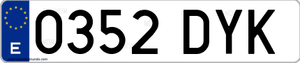 Ejemplo de matrícula de coche ordinaria 0352 DYK