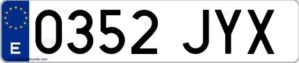 Ejemplo de matrícula de coche ordinaria 0352 JYX
