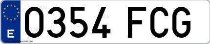 Ejemplo de matrícula española 0354 FCG