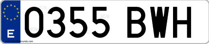 Ejemplo de matrícula de coche ordinaria 0355 BWH
