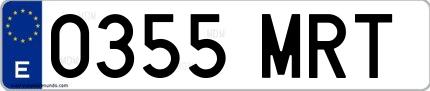 Ejemplo de matrícula española 0355 MRT