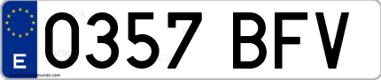 Ejemplo de matrícula de coche ordinaria 0357 BFV