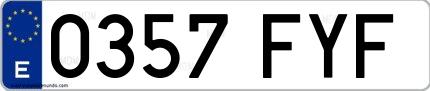 Ejemplo de matrícula española 0357 FYF