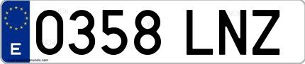 Ejemplo de matrícula de coche ordinaria 0358 LNZ