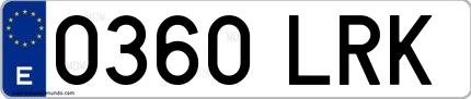 Ejemplo de matrícula española 0360 LRK