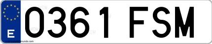 Ejemplo de matrícula española 0361 FSM