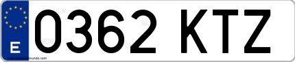 Ejemplo de matrícula española 0362 KTZ
