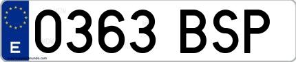 Ejemplo de matrícula española 0363 BSP