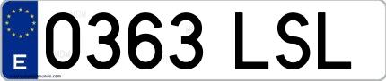 Ejemplo de matrícula española 0363 LSL